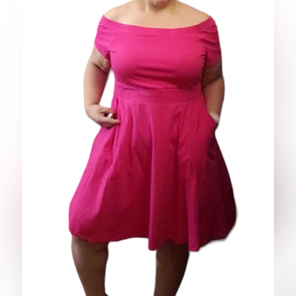 Torrid Pink Off Shoulder Foxy Skater Dress - Picture 2 of 8